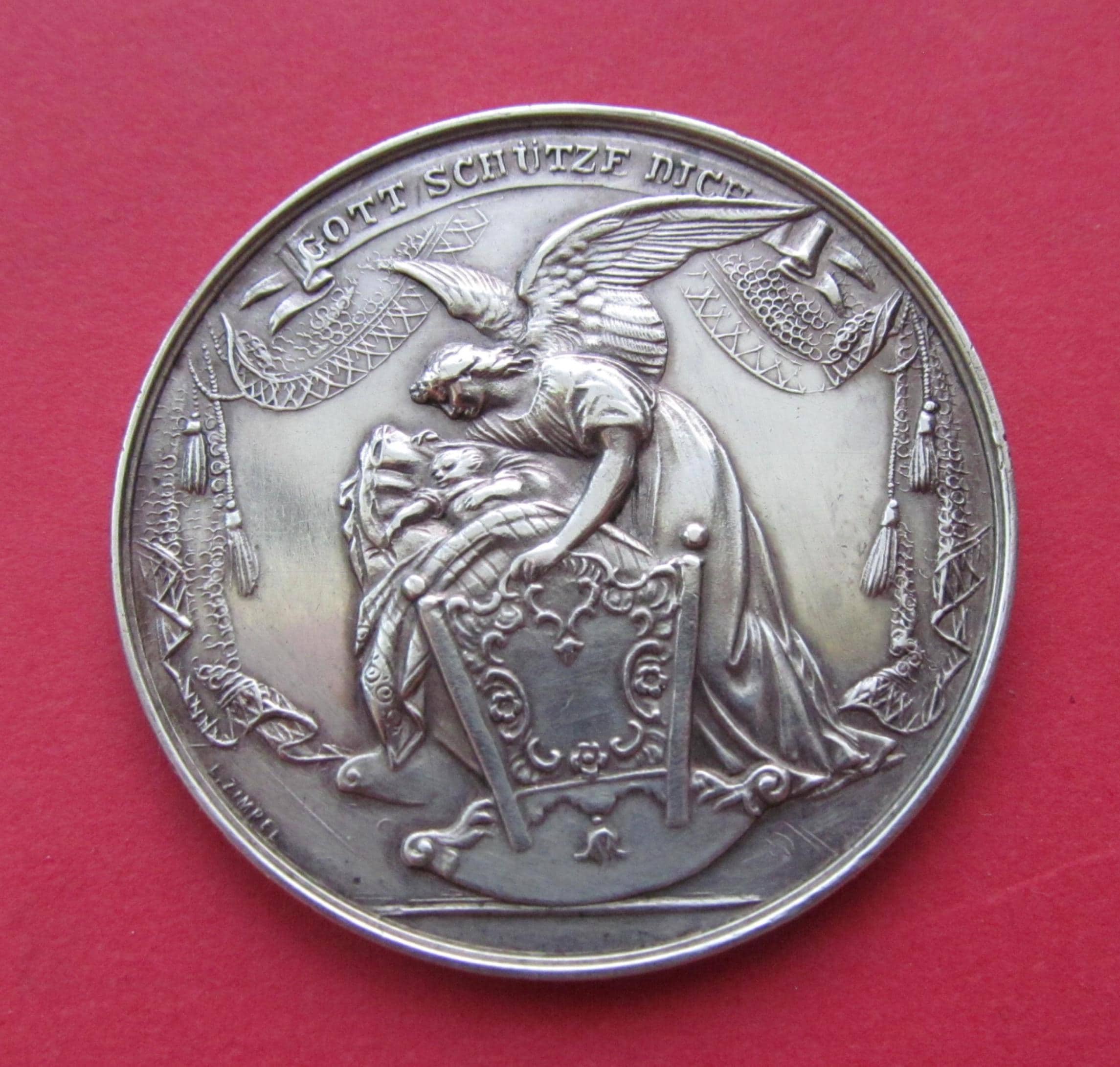 守護天使の宗教的メダル オーストリア製 900 シルバー 洗礼者ヨハネとイエスの署名入り ジンペル SS129