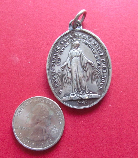 Virgin Mary Antique French Silver Religious Miraculou… - Gem