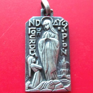 Virgin Mary Our Lady Of Lourdes Fernand Py Religious Medal Vintage Catholic Pendant SS265