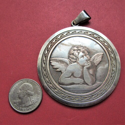 Antique Religious Medal French Angel Of Saint shops Sixte By Raphael Signed B. Wicker