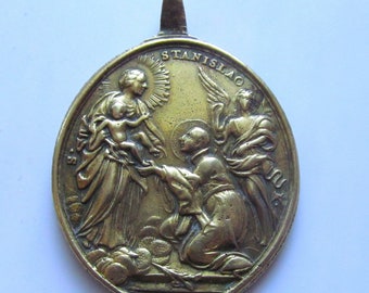 Saint Stanislaus Kostka Saint Aloysius Gonzaga Antique Religious Medal Circa 1700 s Jesuit Pendant  SS302