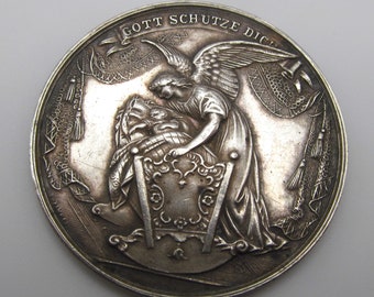 Guardian Angel Religious Medal Austrian 900 Silver John The Baptist And Jesus Signed Zimpel  SS109