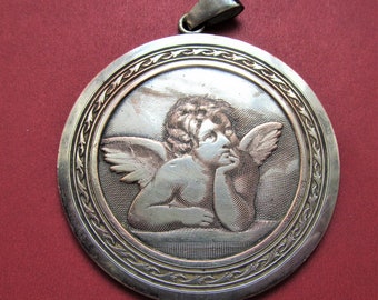 Antieke religieuze medaille Franse engel van Sint Sixte door Raphael ondertekend B. Wicker