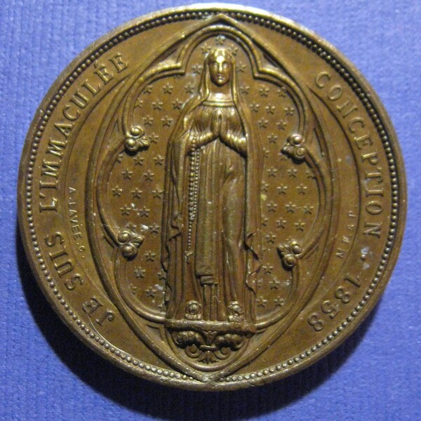 Antique Lourdes Religious Medal  French Immaculate Conception SS-446
