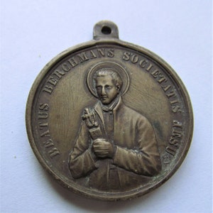Saint John Berchmans Antique Religious Medal French IHS Pendant    SS54