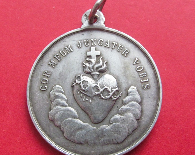 French Sacred Heart of Jesus Silver Catholic Pendant Virgin Mary ...