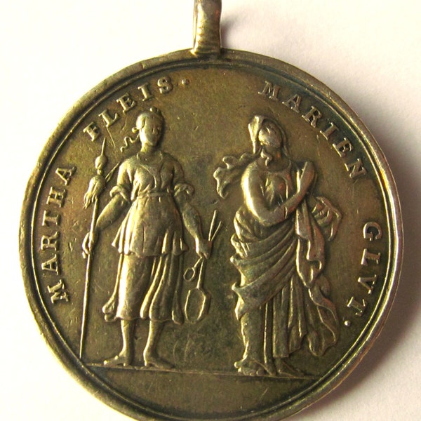 Antique German Silver Vermeil  Mary Martha Rachel Ruth Religious Medal Pendant By George Hautsch CIrca 1700  SS310