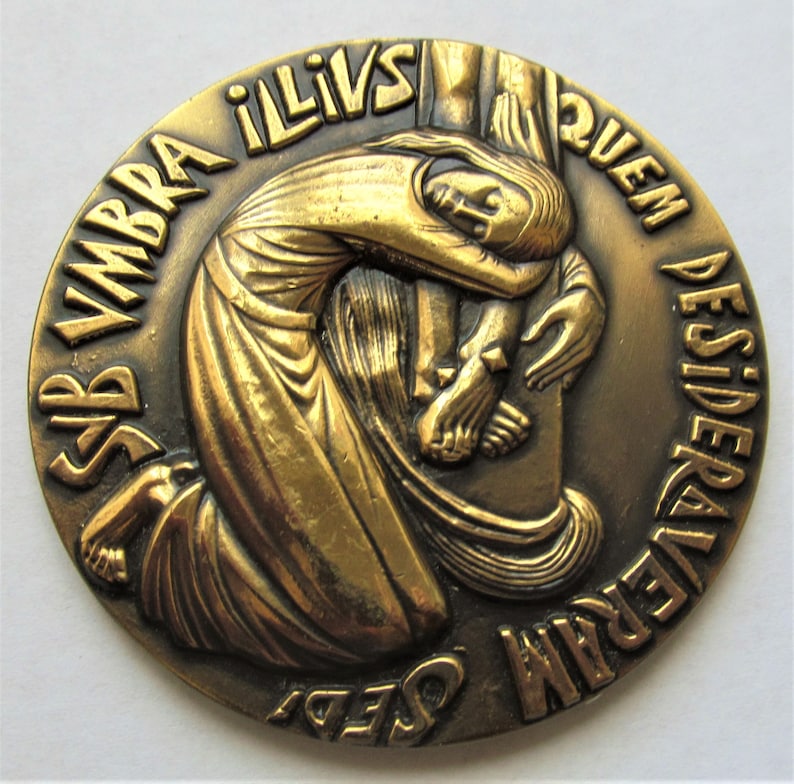Mary Magdalene At The Cross Vintage French Bronze Religious Art Medal