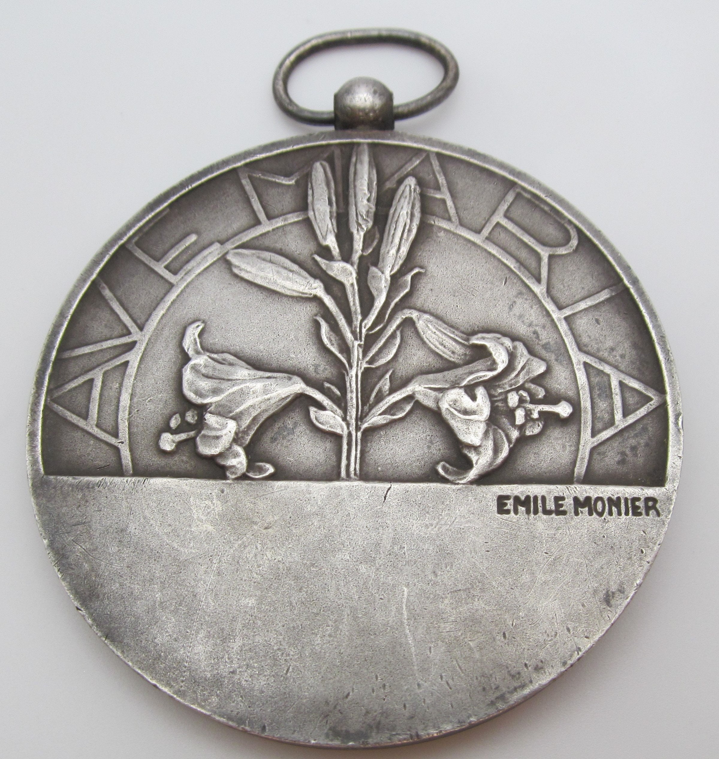 Virgin Mary Antique Religious Medal French Bronze Art Deco Annunciation ...