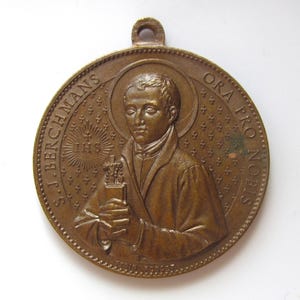 Saint John Berchmans Antique Religious Medal French Jesuit Pendant Signed Penin   SS154