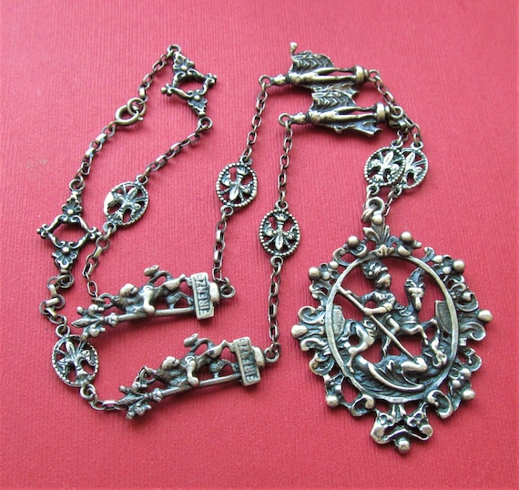Saint George and the Dragon Italian Antique Religious Necklace