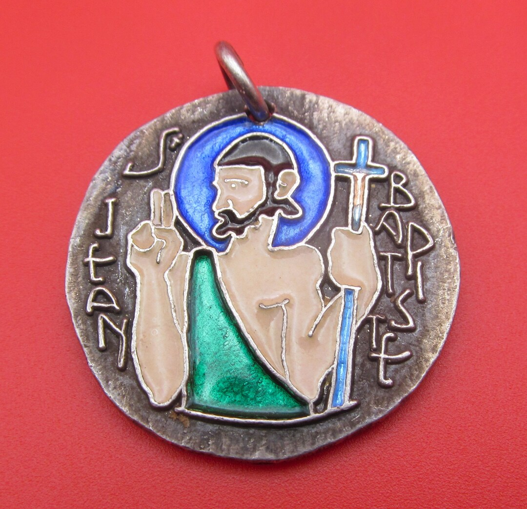 Vintage Saint John the Baptist Religious Medal French Silver and Enamel ...