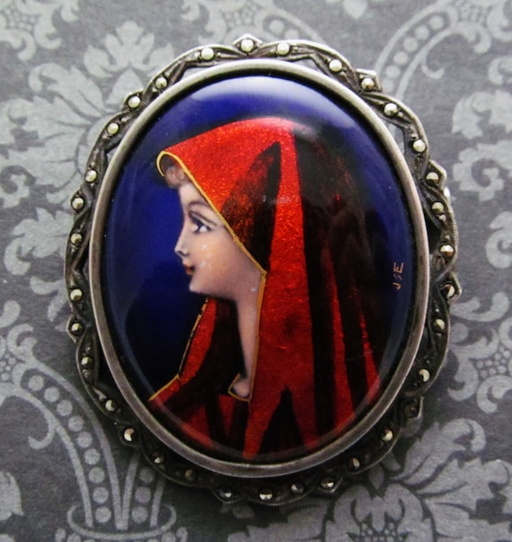 Virgin Mary Limoges Brooch Antique French Sterling