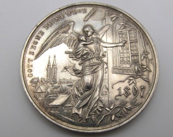 Guardian Angel Religious Medal Austrian Solid Silver John The Baptist And Jesus Signed Zimpel  Dated 1897 SS145