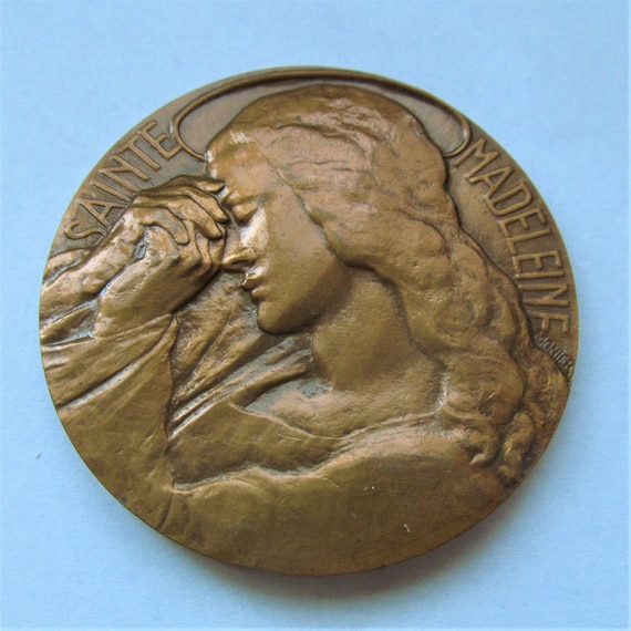 Mary Magdalene At The Cross Vintage French Bronze Religious Art Medal