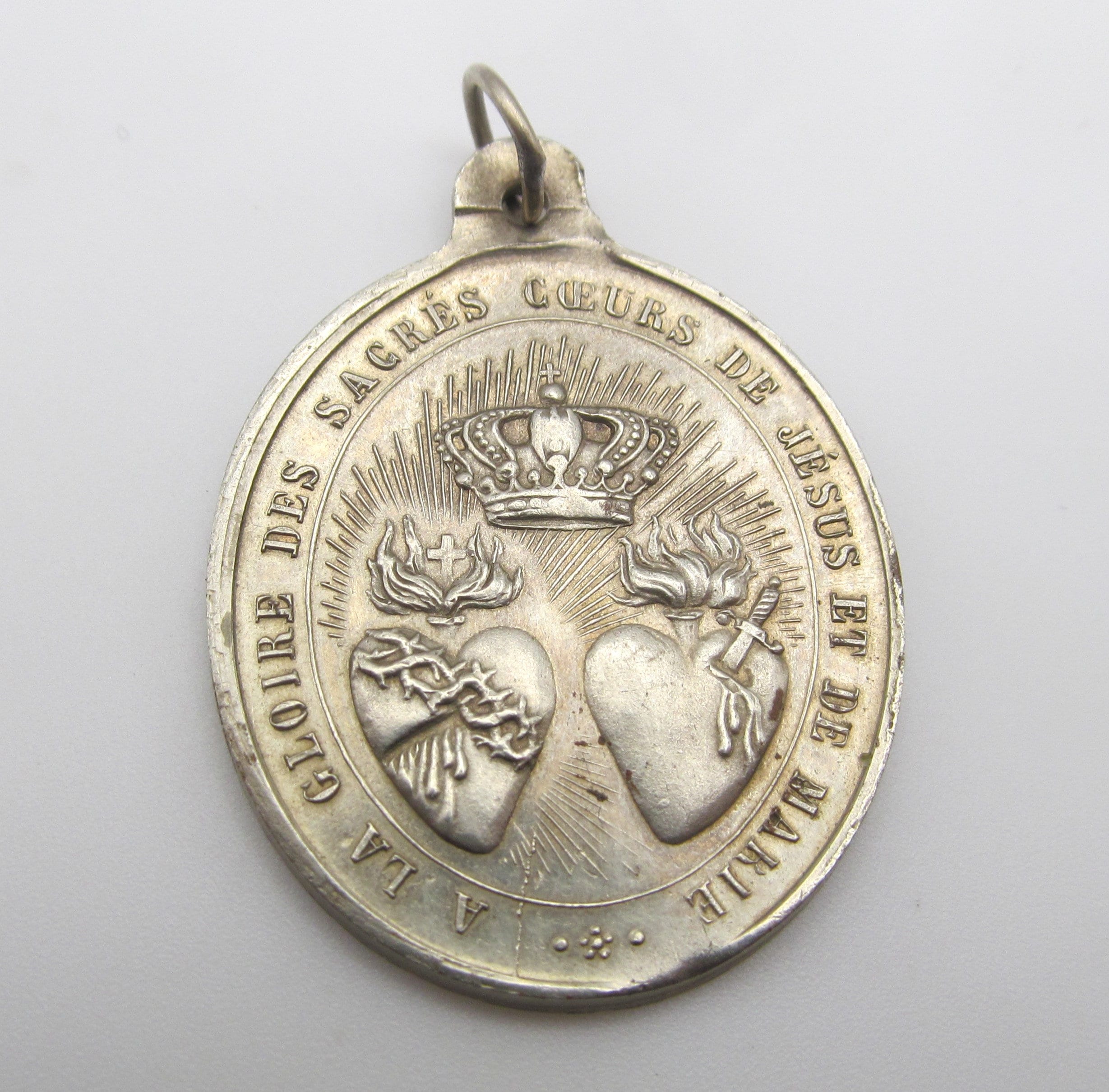 Medaglia Sacro Cuore Di Gesù E Maria - Ottone Placcato Argento 18mm | Devozionale Cattolico, Made In Italy - Foto 5