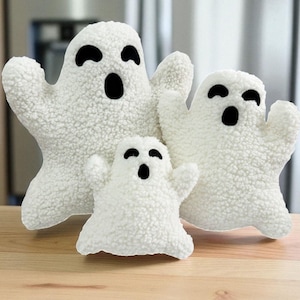 Smiling Ghost Toy Pillow | Cute Sherpa Ghost Plush Cushion | Funny Halloween Decor | Fall Throw Pillow | Cozy Spooky Home Decoration