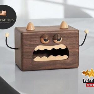 Organizzatore moderno in scatola di legno / Scatola di carta a forma di mostro / Custodia decorativa per soggiorno / Decorazione unica per la cucina / Regalo di inaugurazione della casa