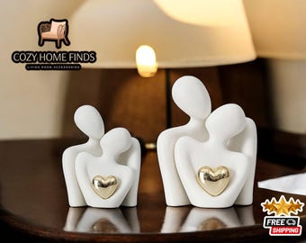 Nordic Abstract Lover Figurine | Modern Ceramic Couple Statues | Decorative Valentines Sculpture | Living Room Ornaments