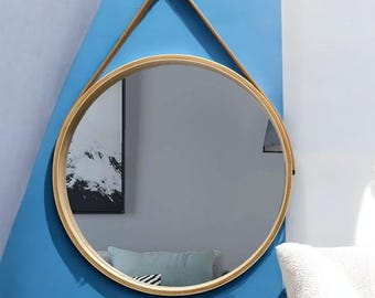 Modern Oak Wood Frame Round Wall Mirror