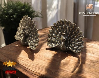 Vintage Brass Copper Peacock Statue: Open Wings Figurine