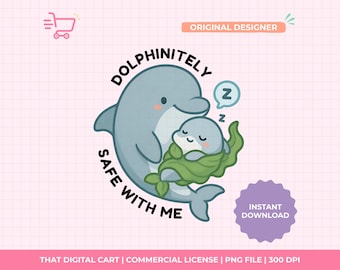 En toute sécurité avec moi PNG - Dauphin maman et bébé des cliparts, océan animal PNG pour autocollants, sublimation, art mural pour chambre d'enfant, téléchargement numérique