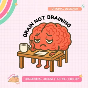 Cérebro sem cérebro PNG – Clipart engraçado de cérebro, Arte digital kawaii para adesivos, Sublimação, Decoração de clima de estudo, Humor escolar, Download digital