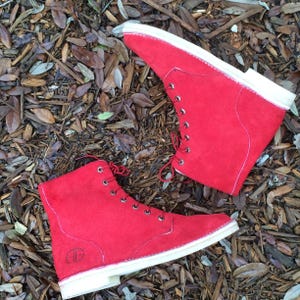 Cherry Red Suede Leather Boots