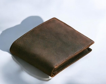 RFID Blocking Full Grain Leather Wallet for Men – Bifold Center Flap Design with ID Windows & 8 Card Slots | Gift-Ready