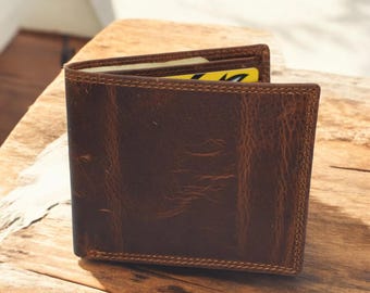 Leatherboss RFID Blocking Slim Wallet for Men – Vintage Leather Minimalist Bifold with ID Window & Gift Box Included