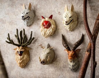 Princess Mononoke Forest Spirit Magnets | 3D Studio GhibIi Fridge Decor | Detailed Yakul, Moro & Okkoto Gachapon | San's Mask Magnetic