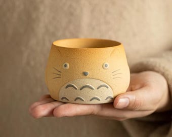 Rustic Yellow Totoro Teacup | Handmade Style Rough Pottery | Cute Anime Espresso Cup | Studio GhibIi Ceramics | Japanese Minimalist Tea Cup