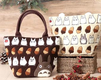 Embroidered Totoro Canvas Tote Bag | Fluffy Plush Studio GhibIi Handbag | My Neighbor Totoro Eco Shopper | Cute Anime Shoulder Bag |