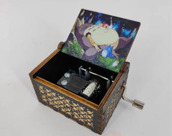Totoro Wooden Music Box | Hand Crank Musical Box | Carved Wood My Neighbor Totoro Gift | Anime Theme Song "Tonari no Totoro" | Vintage Style