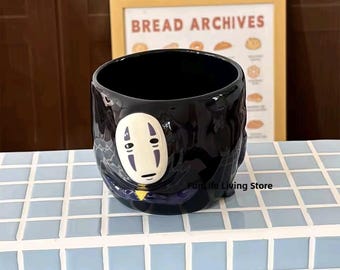 3D No Face Ceramic Mug | Spirited Away Kaonashi Coffee Cup | Handcrafted Anime Tea Cup | Large 450ml Studio GhibIi Gift | Cute Desk Decor