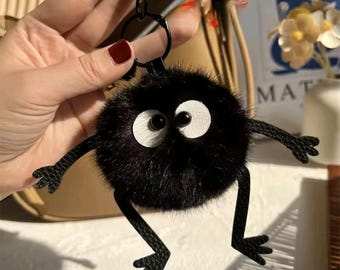 Soot Sprite Plush Keychain | Hand Puppet Bag Charm | Funny Anime Stress Relief Toy | Spirited Away Dust Bunny Pendant | Cute GhibIi Gift
