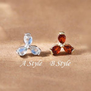 Sterling Silver Floral Garnet Helix Cartilage Earring • 14K Flower Conch Flat Push Back Stud • Gold Labradorite Tragus Threadless Piercing