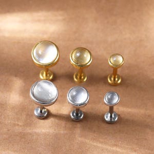 925 Silver Bezel Setting Moonstone Cat's Eye Flat Back Stud • 925 Silver Helix Conch Threadless Push Pin • 14K Gold Nose Labret Piercing