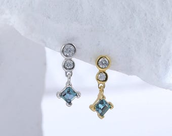 Sterling Silver Dangle Alexandrite Push Back Earring • 925 Silver Tiny Moissanite Stud • 14K Gold Alexandrite Tragus Earlobe Helix Piercing