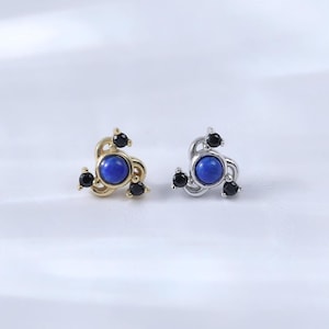 Sterling Silver Lapis Lazuli Darts Threadless Push Pin • 925 Silver Black Onyx Helix Tragus Stud • Gyro Gemstone Flat Back Conch Piercing