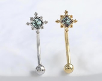 Alexandrite Curved Barbell Rook Earring • Sterling Silver Internally Threaded Belly Button Ring • 14K Gold Plated Gemstone Eyebrow Ring 16G