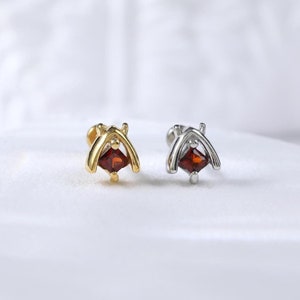 Sterling Silver Garnet Tiny Insect Earring • 925 Silver Fairy Threadless Push Pin Helix Piercing • Little Elf Conch Tragus Flat Back Stud