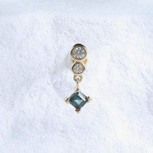Dangle Alexandrite with Moissanite Push Back Earring • Solid 14K Gold Dainty Gemstone Stud • 14K Alexandrite Tragus Conch Threadless Pin
