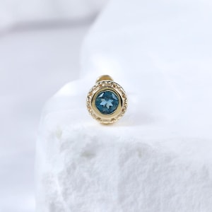 Dainty London Blue Topaz Planet Helix Piercing • Solid 14K Gold Planet Gemstone Conch Push Back Stud • 14K Gold London Blue Topaz Earring