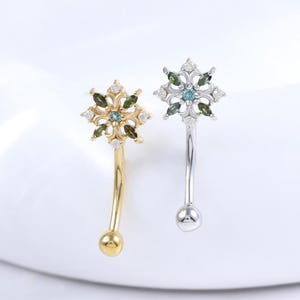 Alexandrite Flower Rook Earring • 925 Silver Green Tourmaline External Threaded Navel Ring • Curved Barbell Belly Ring • Eyebrow Ring 16G