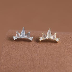 Labradorit Moissanit Kronörhänge • Diamant Brosk Trådlös Tryckknapp • Ädelsten 925 Silver Helix Lob Conch Platt Bak Piercing