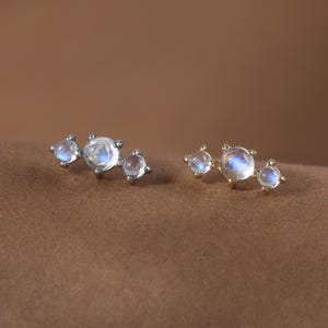 Sterling Silver Blue Moonstone Ear Climber Stud • 925 Silver Gemstone Conch Threadless Earring • Moonstone Helix Cartilage Climber Piercing