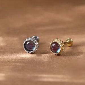 White Gold Plated Tiny Alexandrite Helix Earring • 925 Silver Tragus Conch Threadless Push Pin • Gemstone Nose Cartilage Flat Back Piercing