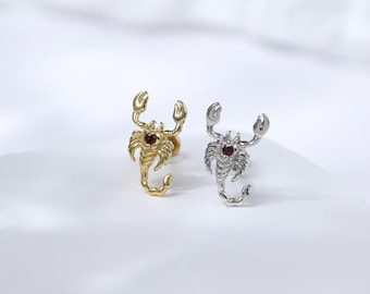 Orecchino a perno in argento sterling con granato scorpione • Orecchino a perno in argento 925 con granato elica, conchiglia, cartilagine, parte posteriore piatta • Delicato perno senza filettatura con pietra preziosa animale