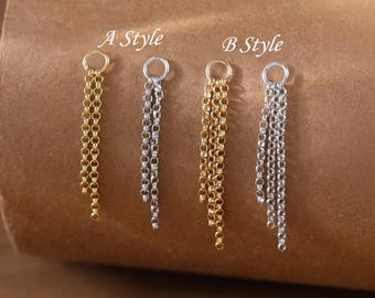 14K Gold Plated Triple Dangle Rolo Chain Charm • Sterling Silver Minimalist Helix Rook Piercing Charm • Double Chain Cartilage Earring Charm